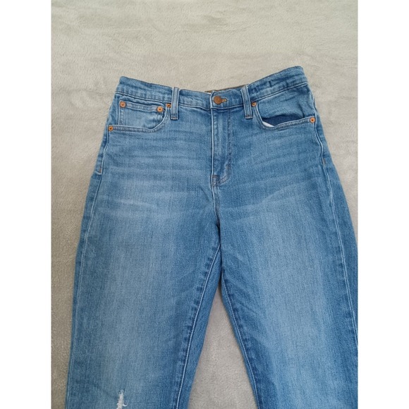 Madewell Jeans Sz 27  High Rise Slim Straight Crop Boyjean Fray Hem Raw Distress - Picture 3 of 14